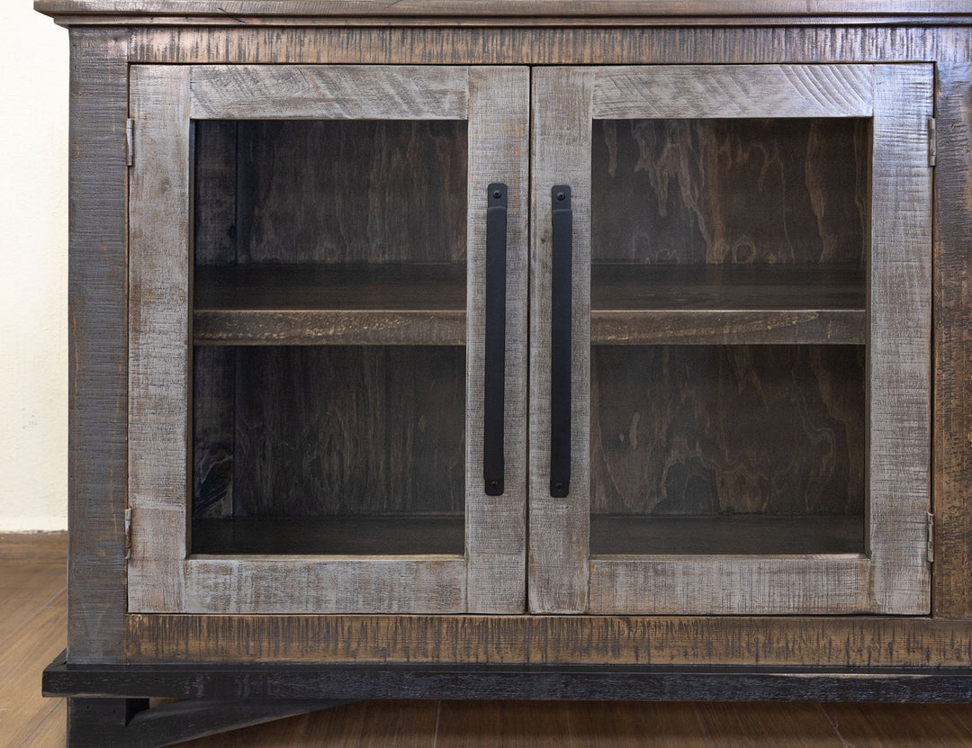 Buffet Loft de 152 cm (60 po) avec 3 tiroirs et 2 portes, bicolore gris et marron.