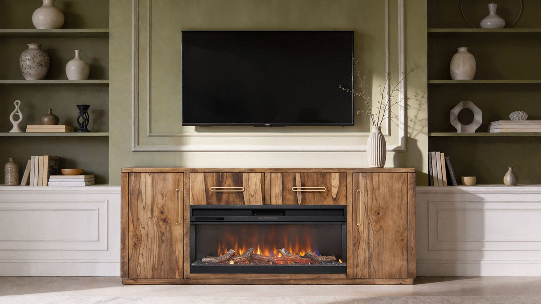 Balam - 80" TV Stand For Fire Place - Light Brown