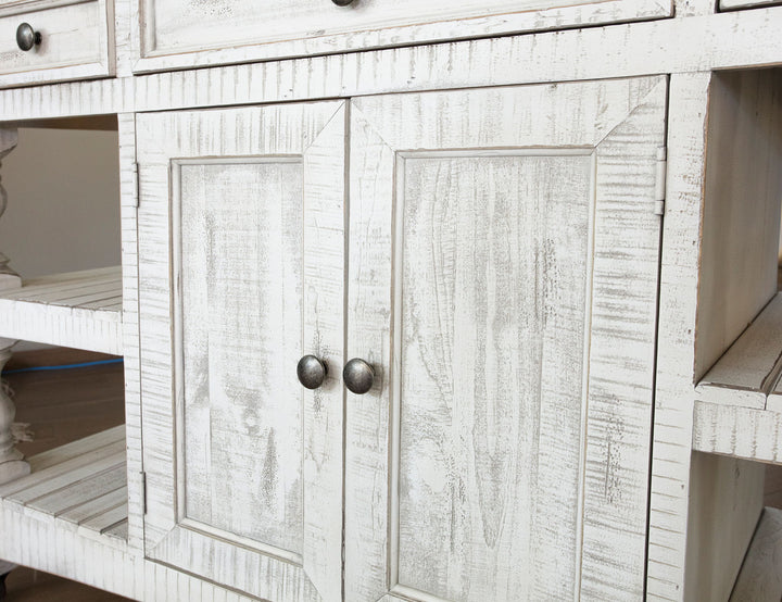 Stone - Kitchen Island With 3 Drawer / 2 Doors / 4 Shelves And Casters - Antiqued Ivory / Weathered Gray