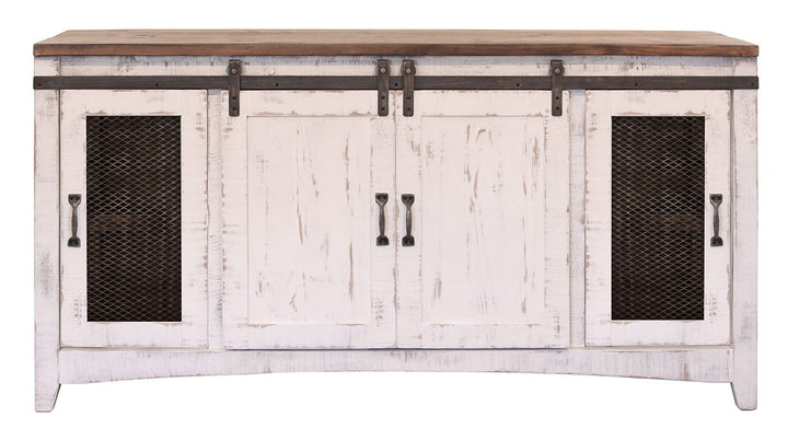 Pueblo - TV Stand / Console / Wall Unit - Antiqued White / Brown