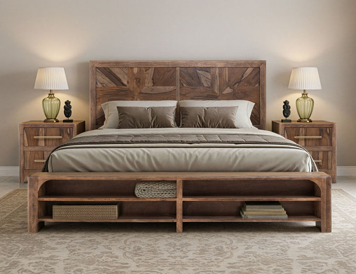 Praga - Mesita de noche de 2 cajones - Almendra/Marrón barril