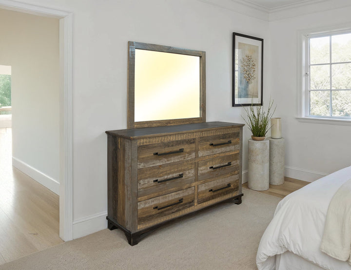 Commode Loft à 6 tiroirs - Bicolore gris/marron