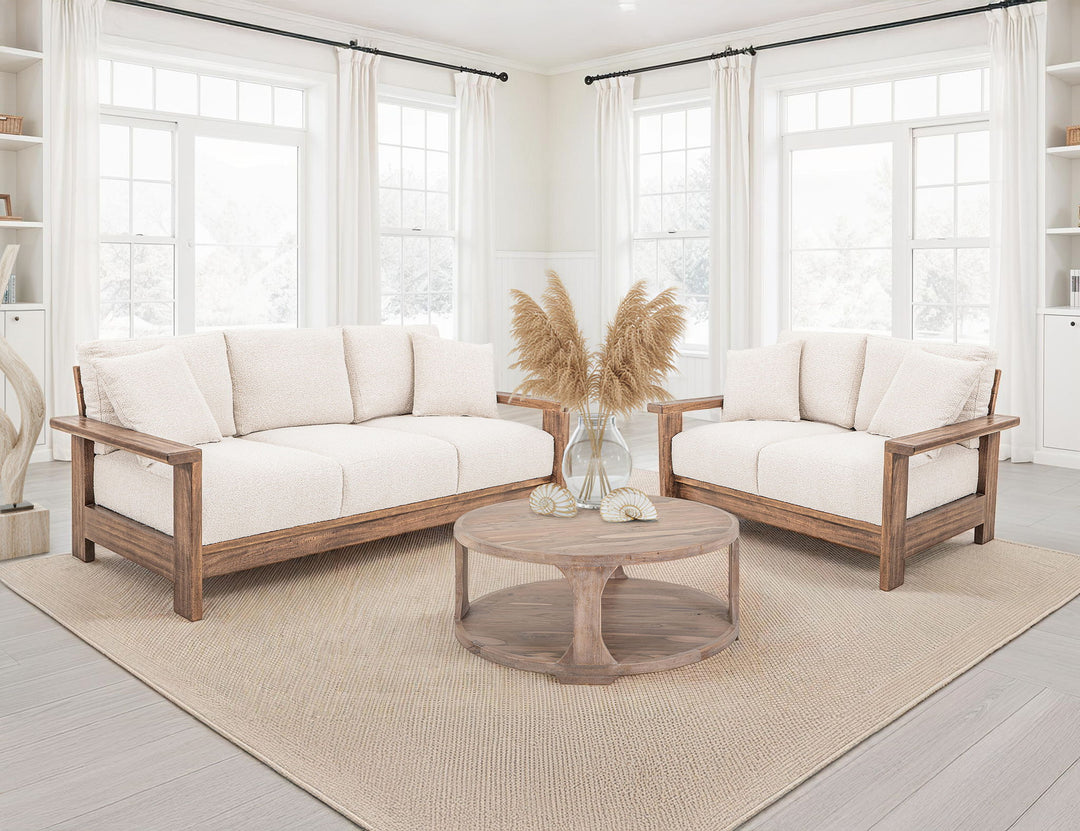 Duna - Loveseat - White / Light Brown