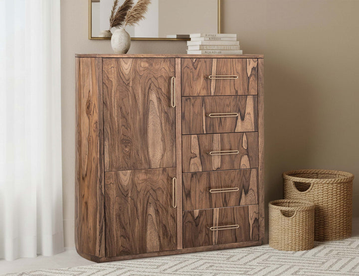 Balam - Gentleman Chest With 5 Drawer & 2 Door - Light Brown