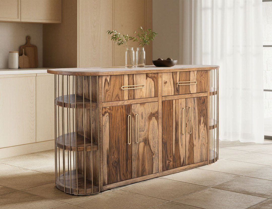 Balam - Kitchen Island With 2 Drawer & 4 Door - Light Brown