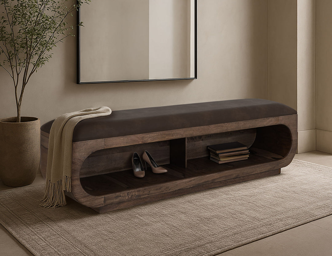 Balam - Wooden Bench With A Cushioned Seat