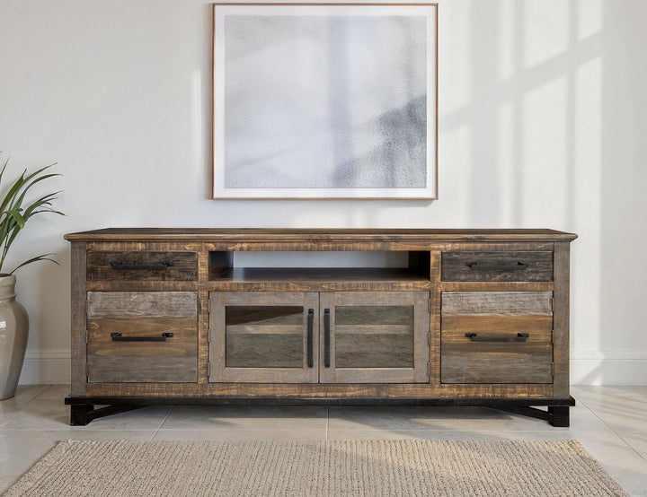 Loft - 76" TV Stand / Console With 2 Drawers / 4 Doors - Two Tone Gray / Brown