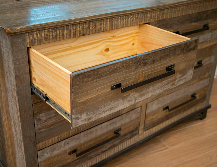 Commode Loft à 6 tiroirs - Bicolore gris/marron