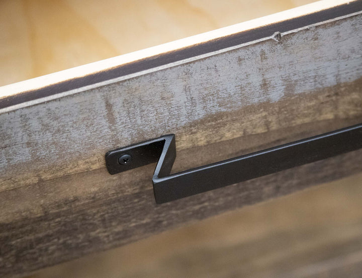 Mesa auxiliar tipo loft con dos cajones, bicolor gris/marrón