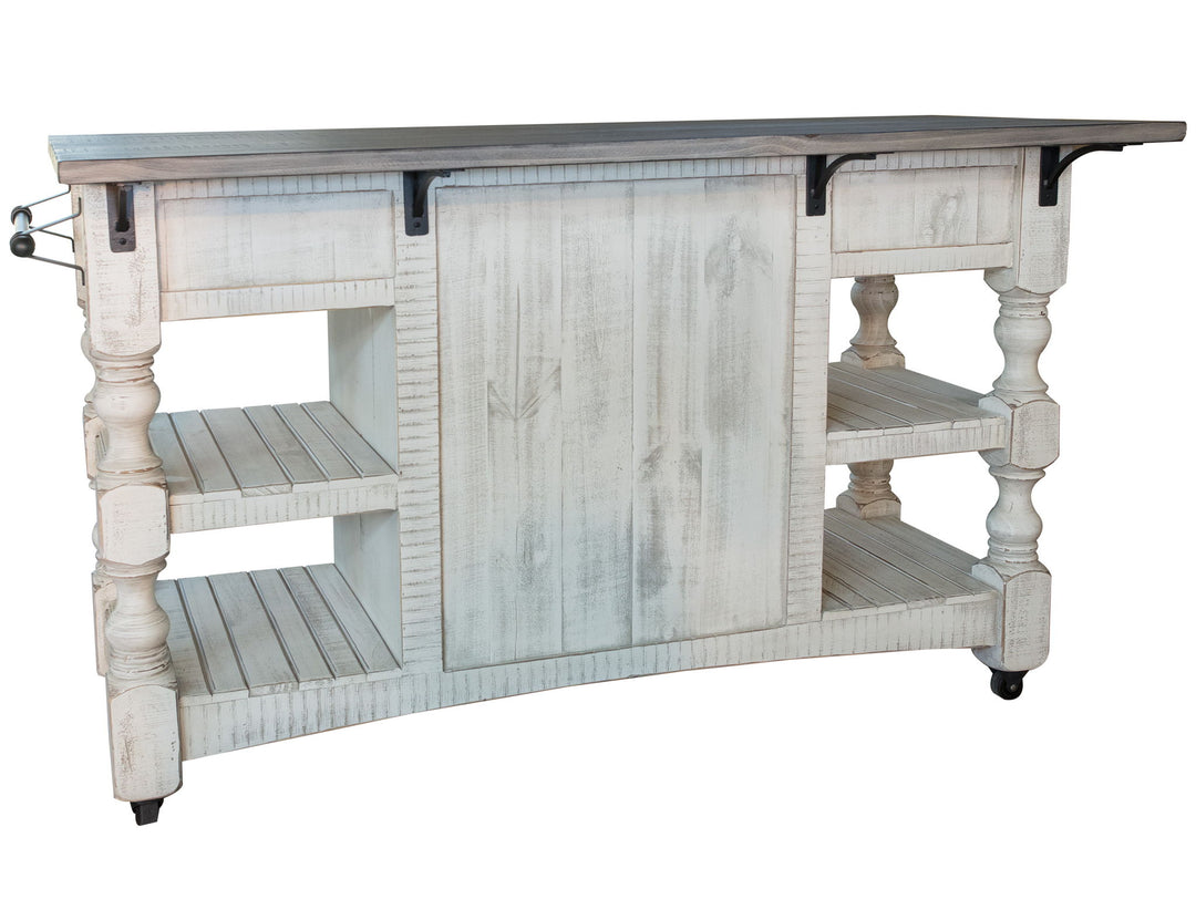 Stone - Kitchen Island With 3 Drawer / 2 Doors / 4 Shelves And Casters - Antiqued Ivory / Weathered Gray